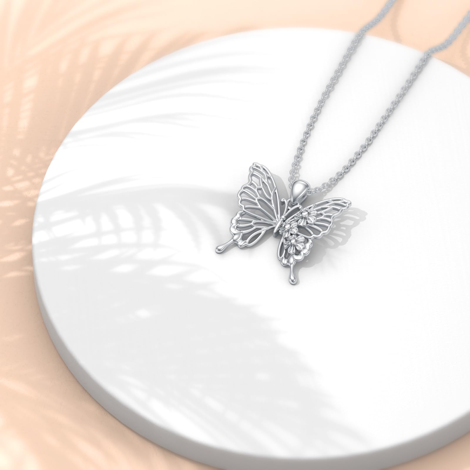 LWXIE Diamond Butterfly Necklace for Women Sterling Silver Butterfly Pendant Necklace Butterfly Jewelry Gift for Women Wife Friend