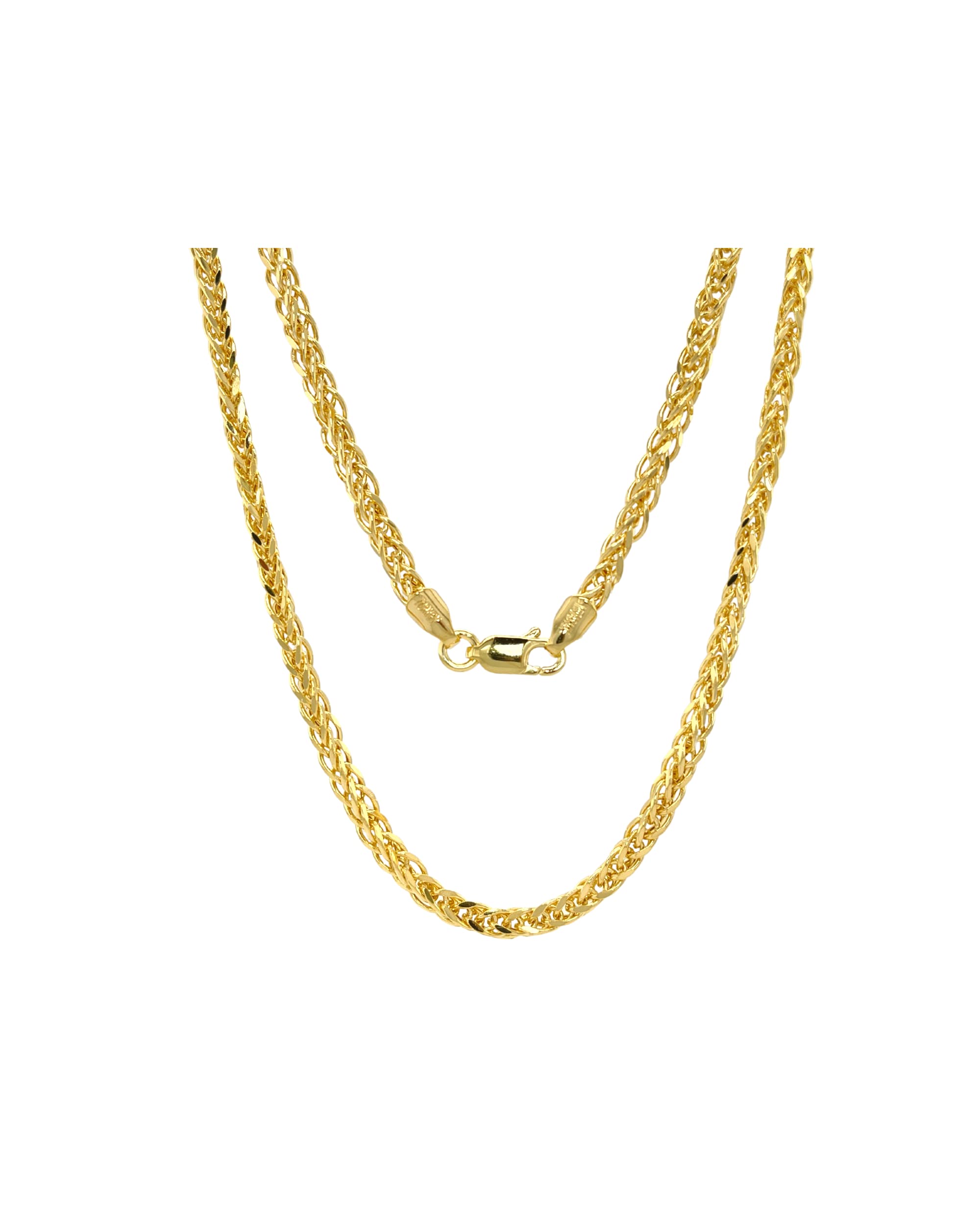 JEWELHEART 10K Gold Square Wheat Chain Necklace - 2.6mm Braided Yellow Gold Necklace For Men Foxtail Gold Chain Diamond Cut Real Gold Necklaces For Women with Lobster Clasp 24"