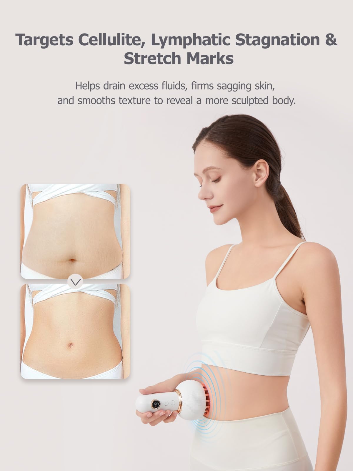 Paiaito Lymphatic Drainage Massager & Anti Cellulite Massage Tool, Helps Reduce Stretch Marks & Cellulite, for Legs, Arms & Belly, Body Sculpting Machine with Microcurrent, Light, Heat & Vibration