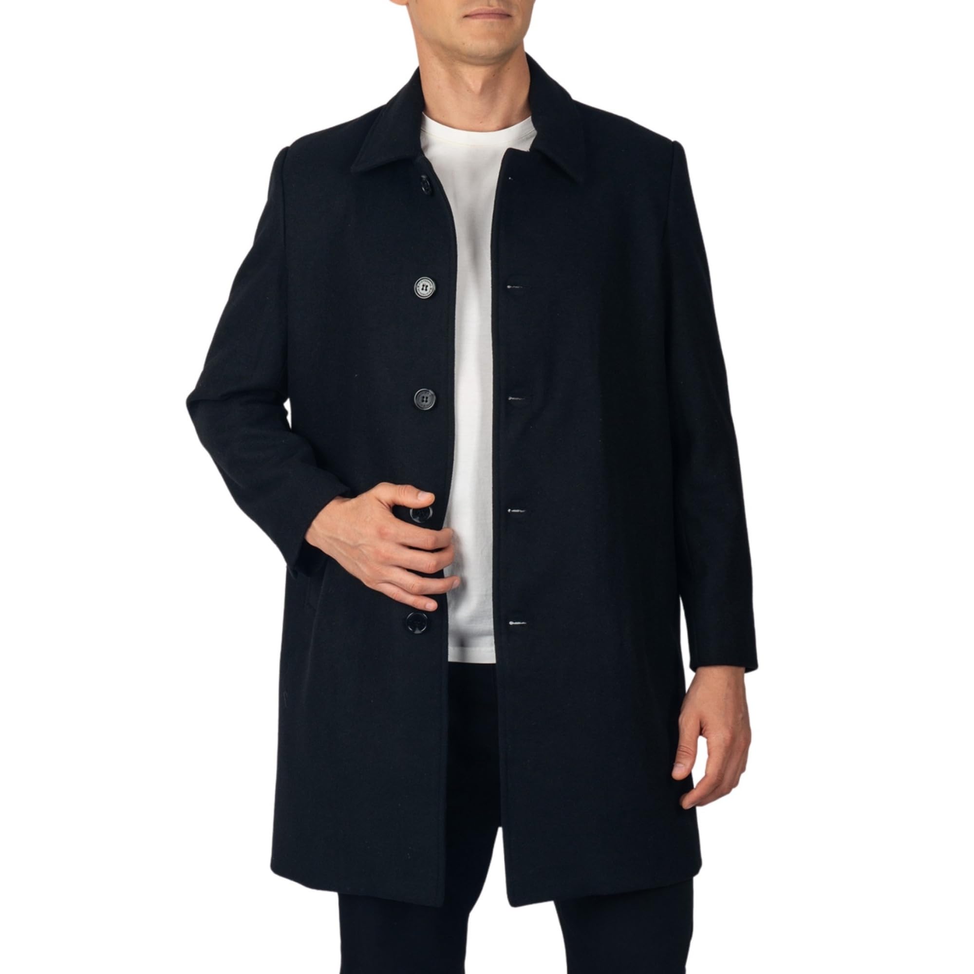 Alpine Swiss Orson Mens Wool Blend Car Coat Tailored Long Topcoat for Men Single Breasted Overcoat Winter Jacket BLK XL