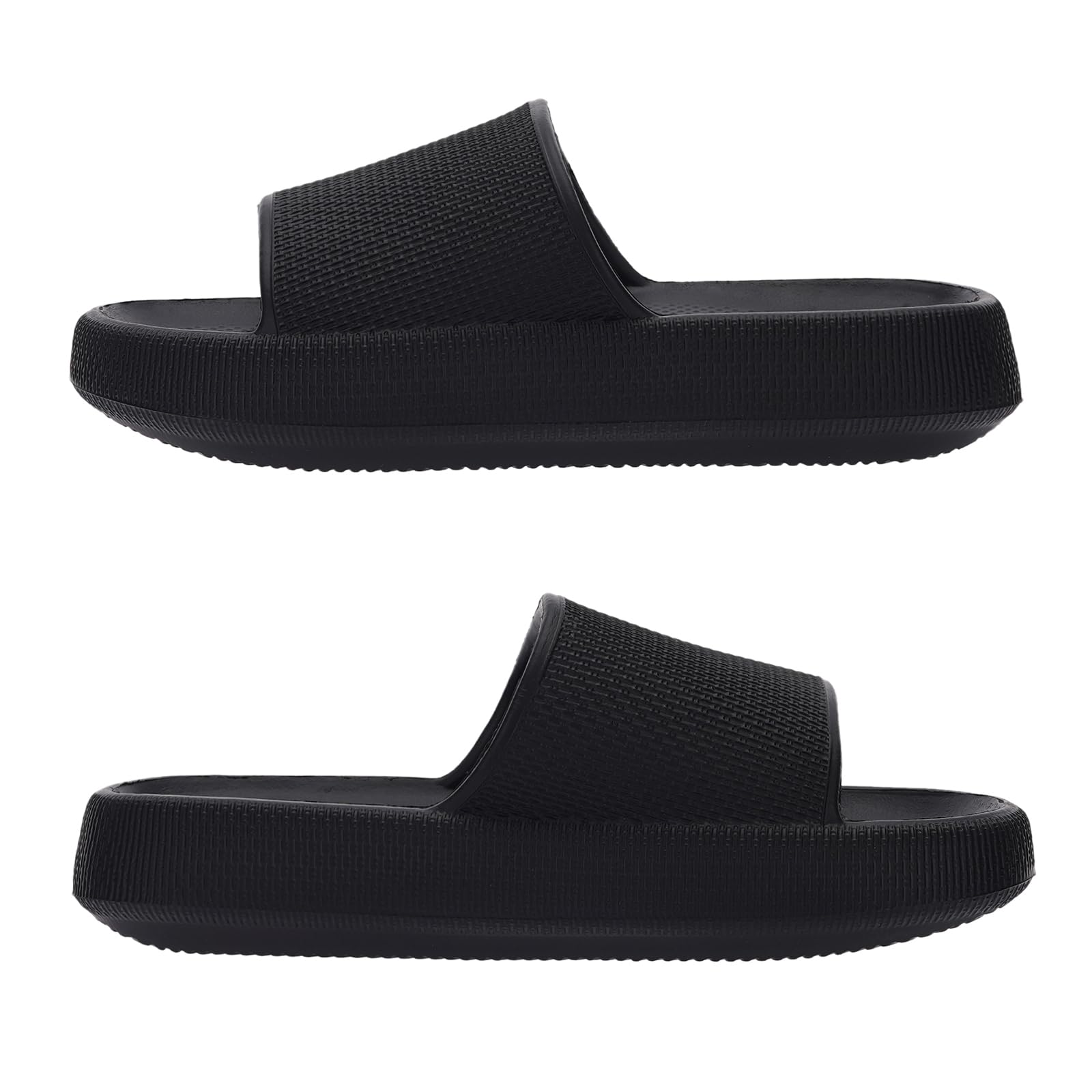 Joomra Shower Slippers for Women Mens Foam Pillow House Shower Bath Bathroom Puffy Home Platform Sandals Cushion Slides for Ladies Female Size Male Sandles Black 39-40