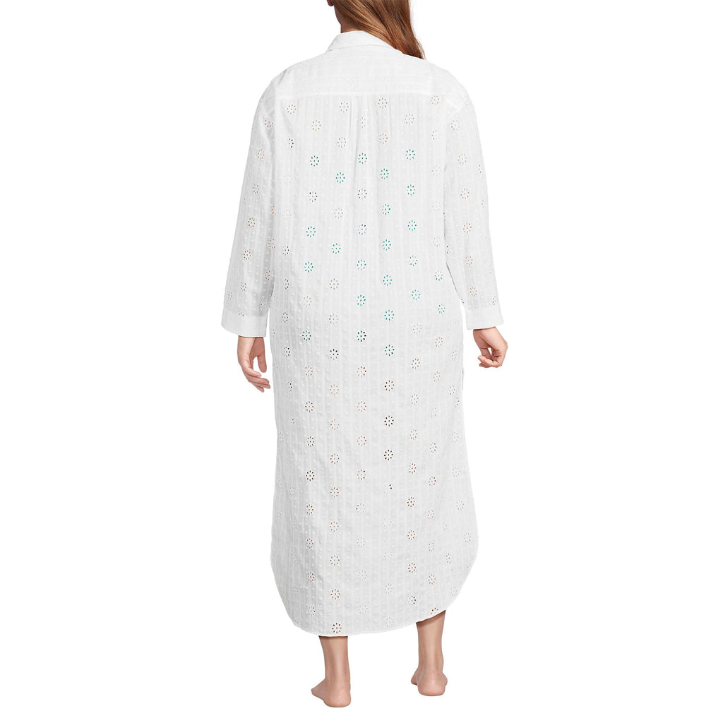 Lands' End Women's Eyelet Button Down Maxi Cover-up Dress X-Small White
