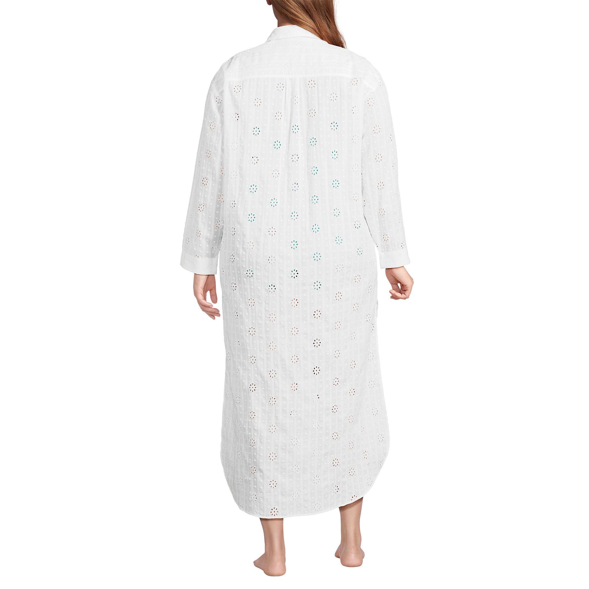 Lands' End Women's Eyelet Button Down Maxi Cover-up Dress X-Small White