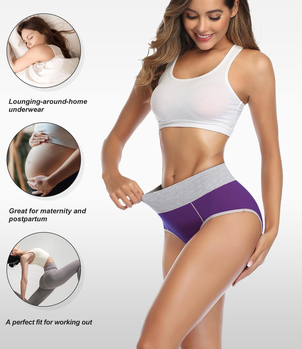 wirarpa Women's Cotton Underwear High Waist Stretch Briefs Soft Underpants Ladies Full Coverage Panties 5 Pack Multicolor Large