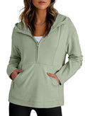 Dokotoo Hoodies for Women Early Fall Fashion Long Sleeve Fleece Half Zip Up Hoodie V Neck Solid Color Pullover Oversized Sweatshirt Hoodie Tops Casual Comfy Outfits Clothes 2025 Grass Green Small