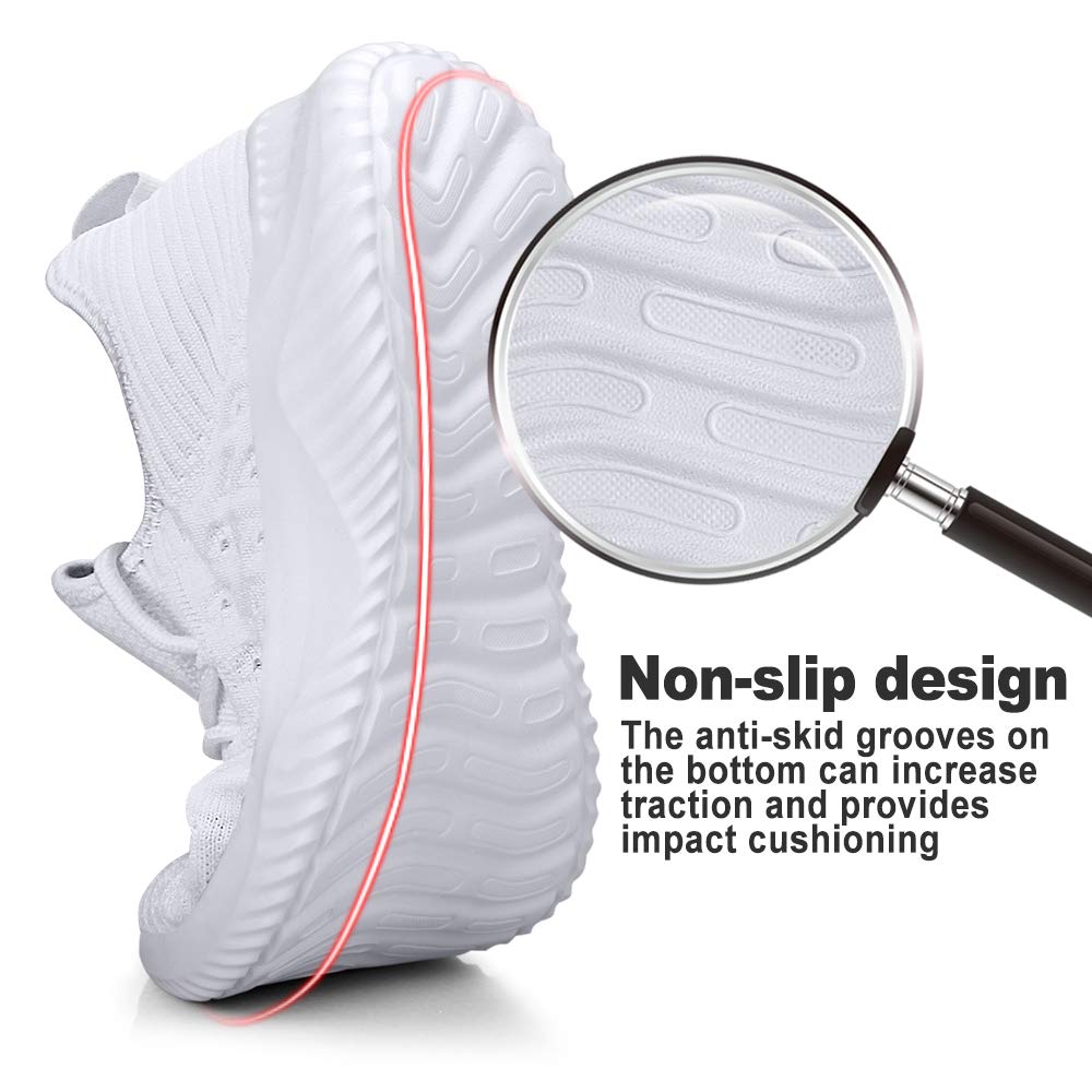 Feethit Mens Slip On Walking Shoes Lightweight Breathable Non Slip Running Shoes Comfortable Fashion Sneakers for Men White Size 9