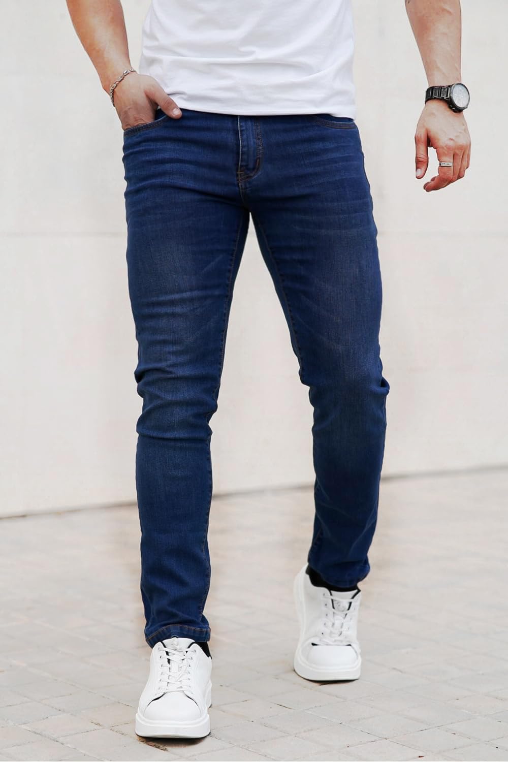 Mens Jeans Slim Fit Stretch Soft Denim Pants Men Slim Leg Indigo Blue 32x30