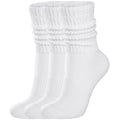 COZYOFFI Womens Scrunch Crew Socks: Retro Solid Slouch Mid Calf Socks - Cotton Casual Athletic Socks White