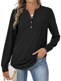 Lallabai Women's Long Sleeve Shirts Fall Button Henley Tunic Tops Dressy Casual Blouses 2026 T-Shirts Outfits Fashion Clothes Black