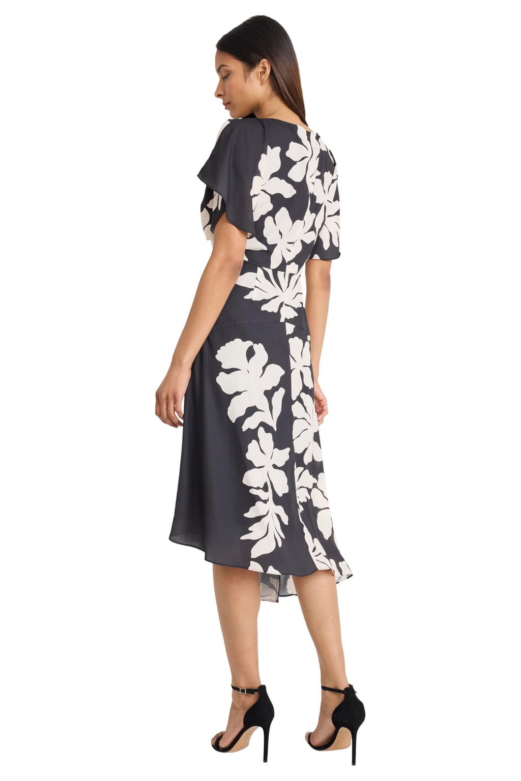 Maggy London - Floral Short Sleeve Boat Neck A-Line Midi Wedding Guest Dresses - 0