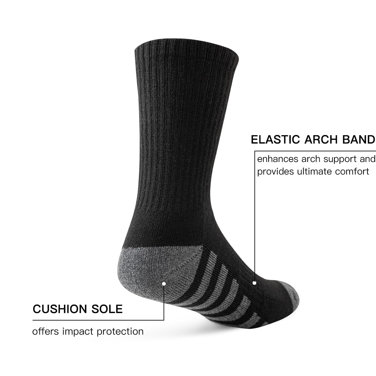 JOYNÉE 8 Pairs Mens Crew Work Cushion Socks Long Athletic Running Socks Workout Breathable Socks,Black,Sock Size:10-13
