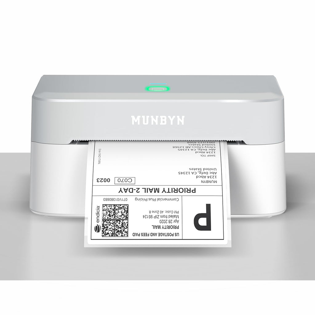 MUNBYN Bluetooth Thermal Label Printer RW403B, Wireless 4x6 Shipping Label Printer for Small Business, Compatible with Android, iPhone, Windows, Mac, Chromebook, Print Width 1.57"-4.25" (Grey)