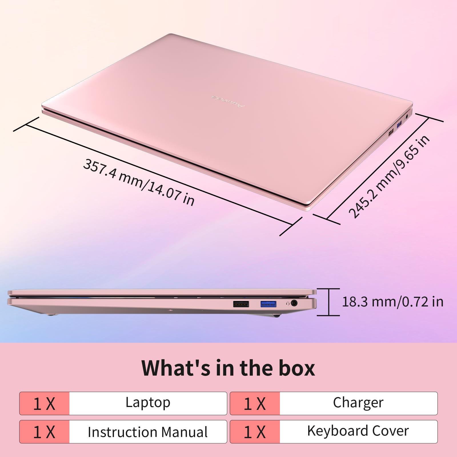 Auusda 16" FHD Traditional Laptop Computers, i3 Processor, WiFi 6 Bluetooth 5.3, Laptops Notebook for Home Office Study, Type-C, Backlit Keyboard, Fingerprint Unlock, Win11 Pro 16GB RAM 1TB SSD Pink