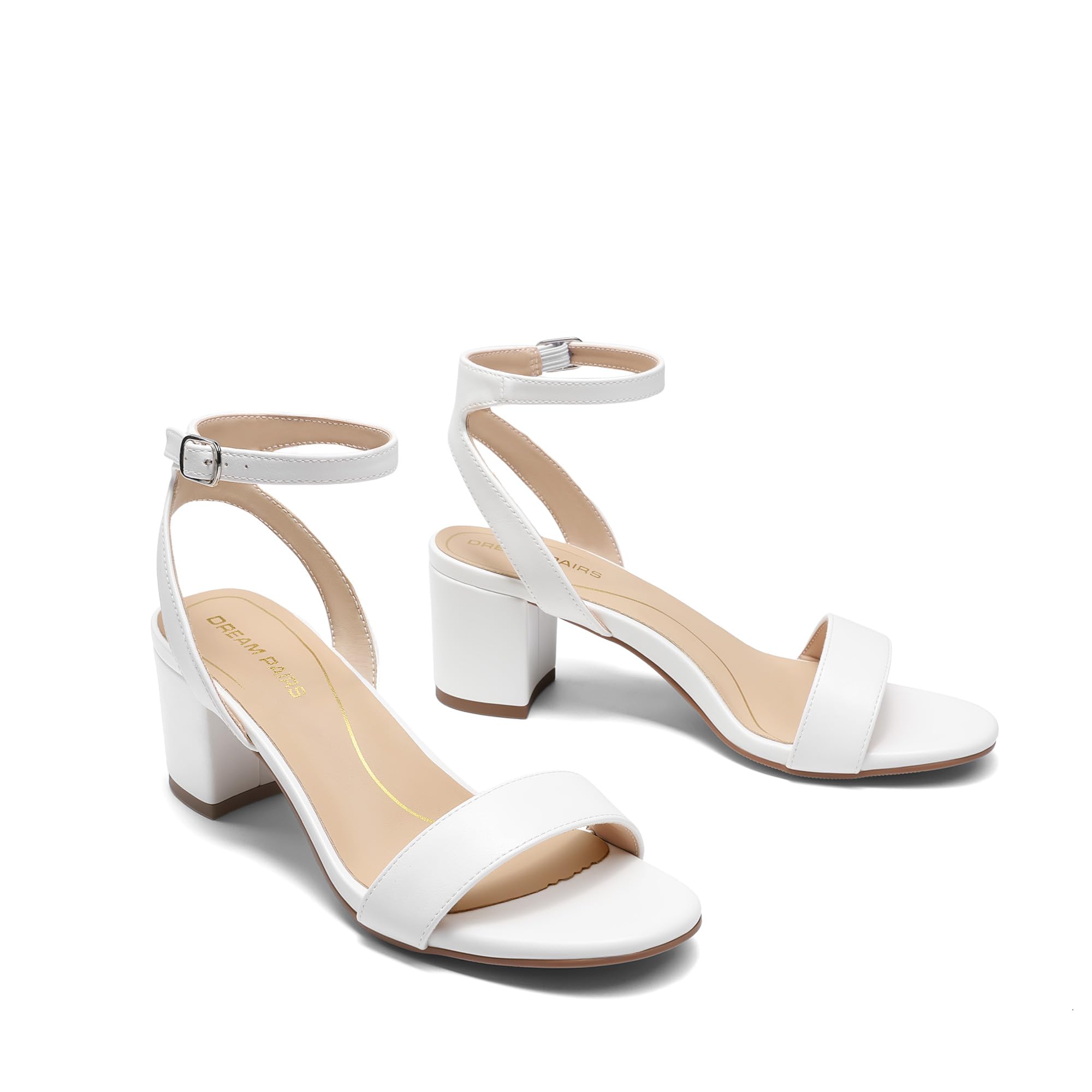 DREAM PAIRS Women's Open Toe Ankle Strap Low Block Chunky Heels Sandals Party Dress Pumps Shoes,Size 7.5,White/Pu,CARNIVAL