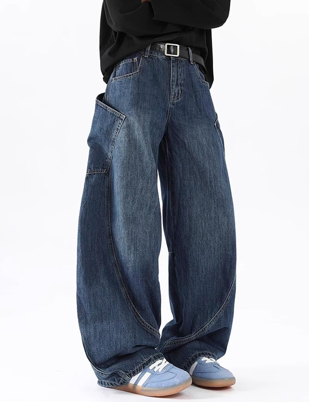 Nutriangee Men's Baggy Barrel Wide Leg Jeans for Men Women Loose Fit Streetwear Y2k Hip Hop Denim Pants, Blue 166, 30