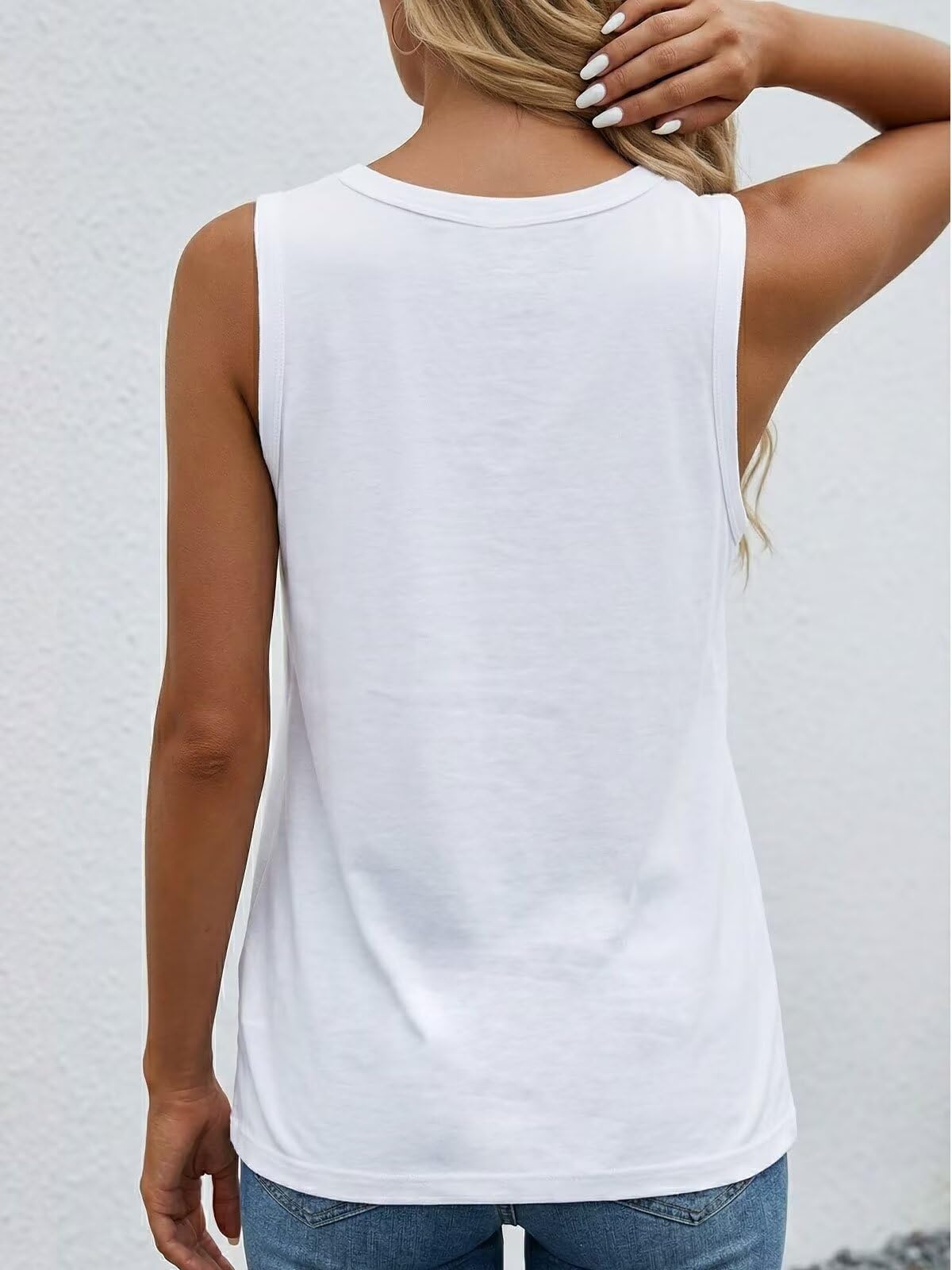NUKELOLO Tank Top for Women V Neck Henley Loose Fit with Pocket Womens Tops Summer Sleeveless Casual Clothing (White, Size L)
