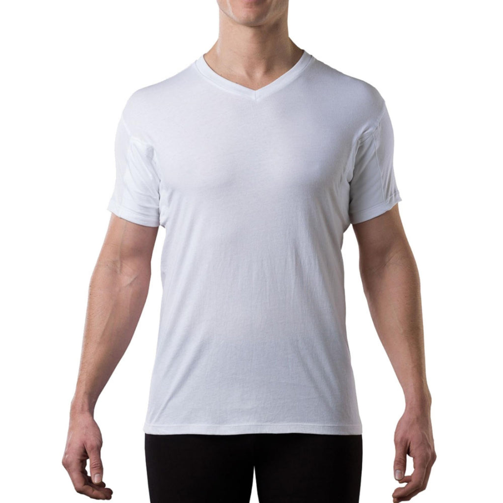 Men's Sweatproof Undershirt - Cotton V Neck T-Shirt with Underarm Sweat Pads - Original Fit - Aluminum-Free Alternative - White - X-Large