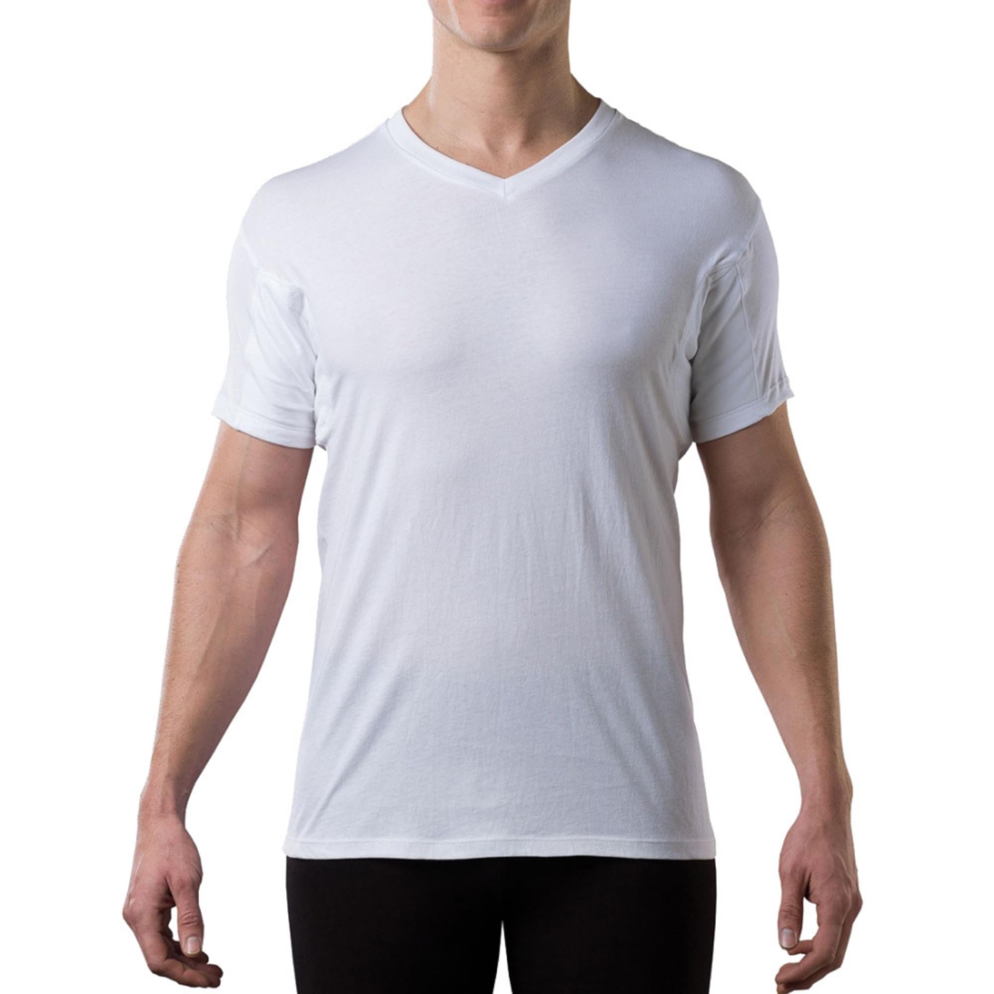 Men's Sweatproof Undershirt - Cotton V Neck T-Shirt with Underarm Sweat Pads - Original Fit - Aluminum-Free Alternative - White - X-Large