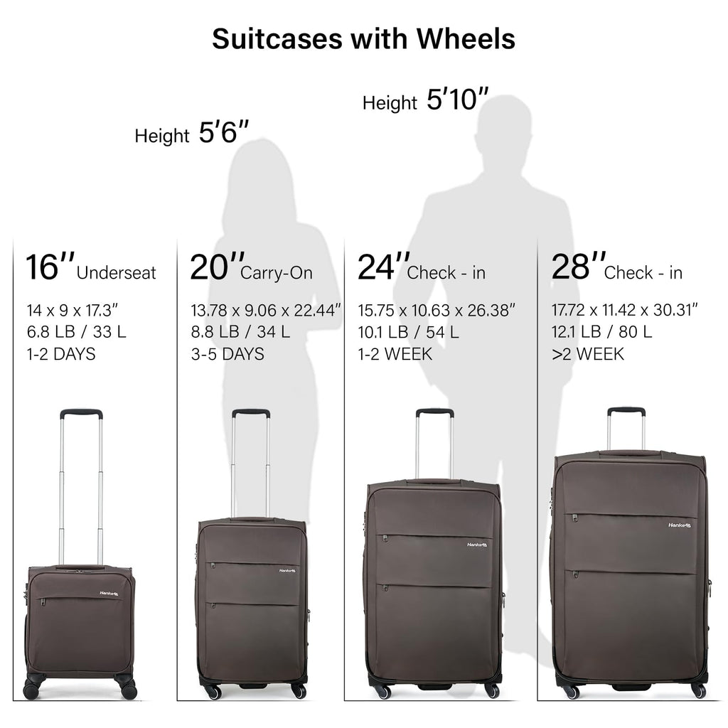 Hanke 16 Inch Underseat Carry On Luggage with Wheels Small Suitcase Softside Luggage Bags for Travel Lightweight Suitcases with Wheels Travel Luggage Personal Item for Men and Women.(Coffee)