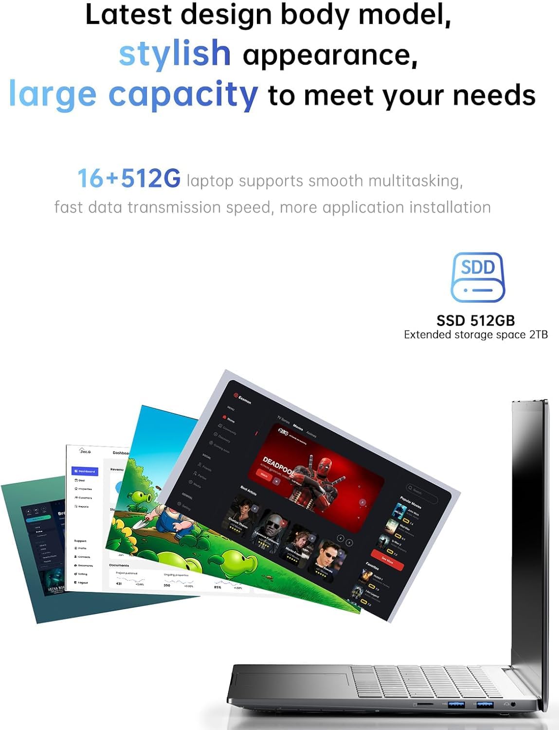 KAIGERR Laptop, 16GB DDR4 512GB SSD Laptop Computer, 15.6inch Windοws 11 Laptop with Ιntel 12th Quad-Core Processor(Up to 3.4GHz), 1920P FHD Display, WiFi 6, USB3.2, Type_C, Long Battery Life