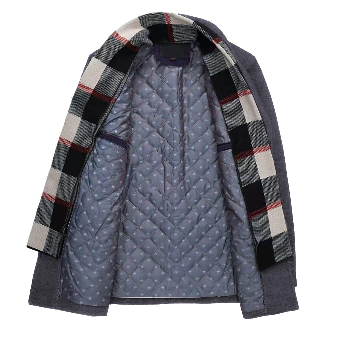 INVACHI Mens Wool Blend Coat Warm Winter Trench Coat with Detachable Soft Scarf Single Breasted Overcoat (US, Alpha, Medium, Regular, Regular, Grey)