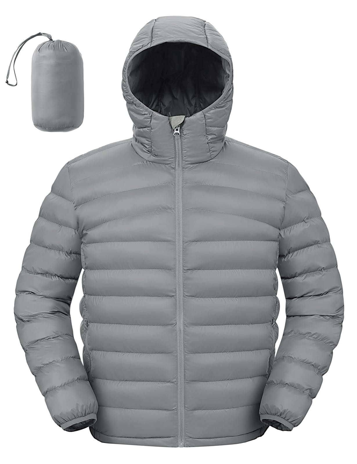TBMPOY Mens Lightweight Packable Puffer Jackets with Hood Winter Bubble Coat Water-Resistant Puffy Jacket for Hiking Travel Ski Light Grey L