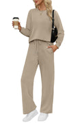 WIHOLL Sweatsuits Women 2 Piece Outfit 2025 Fall Winter Matching Sets Clothing Wide Leg Sweatpants Tracksuits Concert Outfits 90s Jogger Sets Teacher Womens Clothes Khaki L