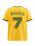 WDIRARA Men's Brazil Soccer Jersey Crew Neck Graphic T Shirt Short Sleeve Ringer Tee Yellow X-Large