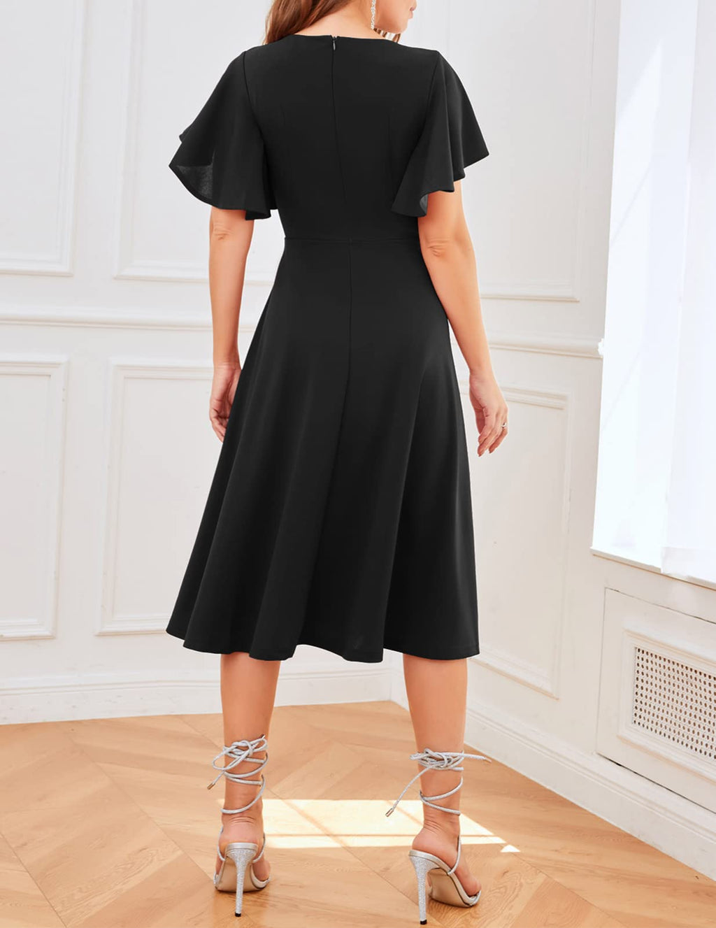Bridesmay Women's Plus Size Cocktail Party Dresses Short Sleeve Formal Church Midi Dresses - Black 3XL
