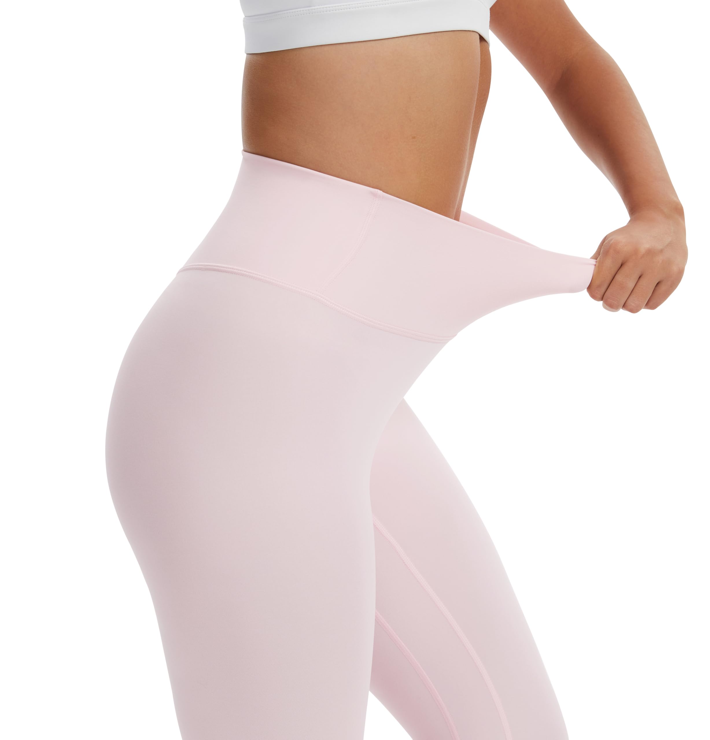 VIMPEP Women’s Buttery Soft High Waisted 25” Inseam Leggings No Front Seam Yoga Pants Tummy Control, for Workout Lounge YJ03 Light Pink M