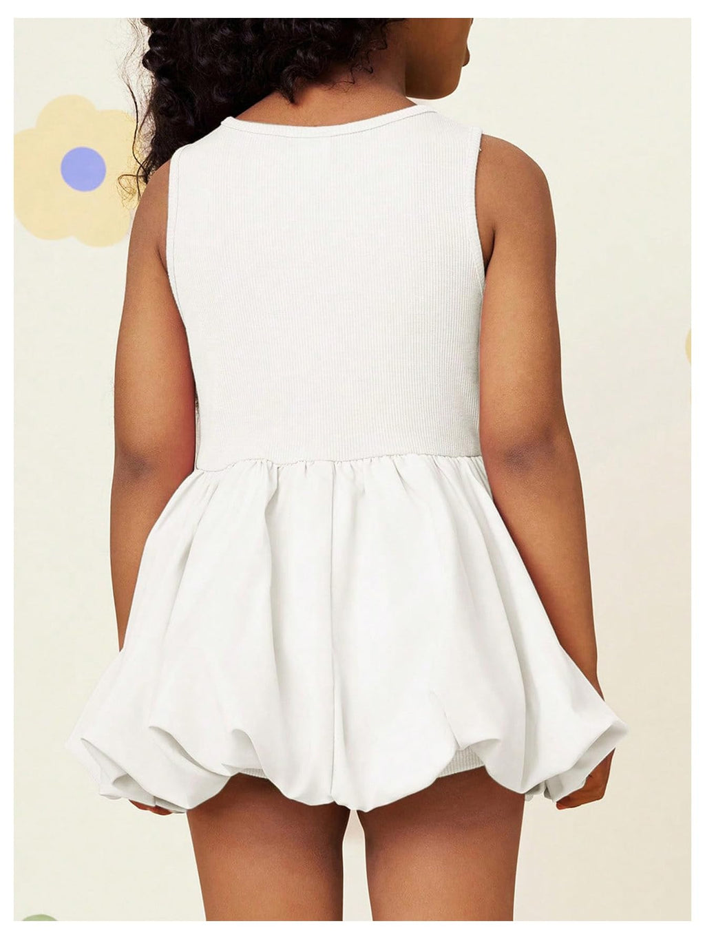 WDIRARA Toddler Girl's Cute Sleeveless Bubble Dress Crew Neck A Line Short Dress White 4Y