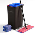 JOYMOOP Mop and Bucket with Wringer Set, Hands Free Flat Floor Mop and Bucket, with 4 Washable Microfiber Pads, Wet and Dry Use, Floor Cleaning System - Black+Red+Slate Blue