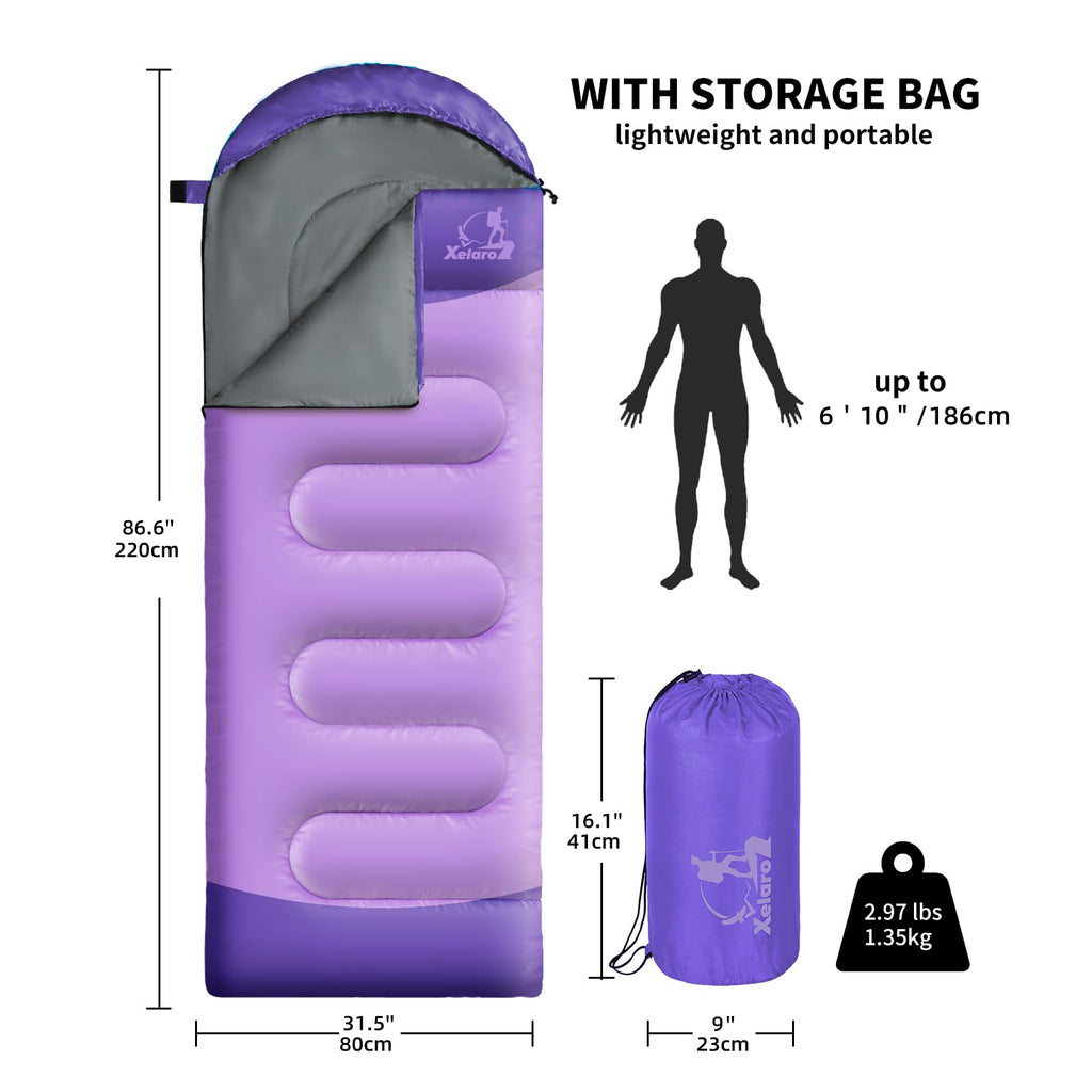 Xelaro Sleeping Bags for Adults Kids - 3 Season Cold&Warm Weather Waterproof Camping Sleeping Bags - Lightweight Sleeping Bags for Camping Hiking Outdoor Travel