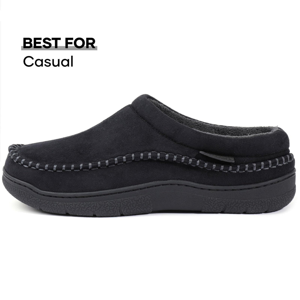 Zigzagger Men's Slip On Moccasin Slippers, Indoor/Outdoor Warm Fuzzy Comfy House Shoes, Fluffy Wide Loafer Slippers,Jet Black, 7-8 D(M) US