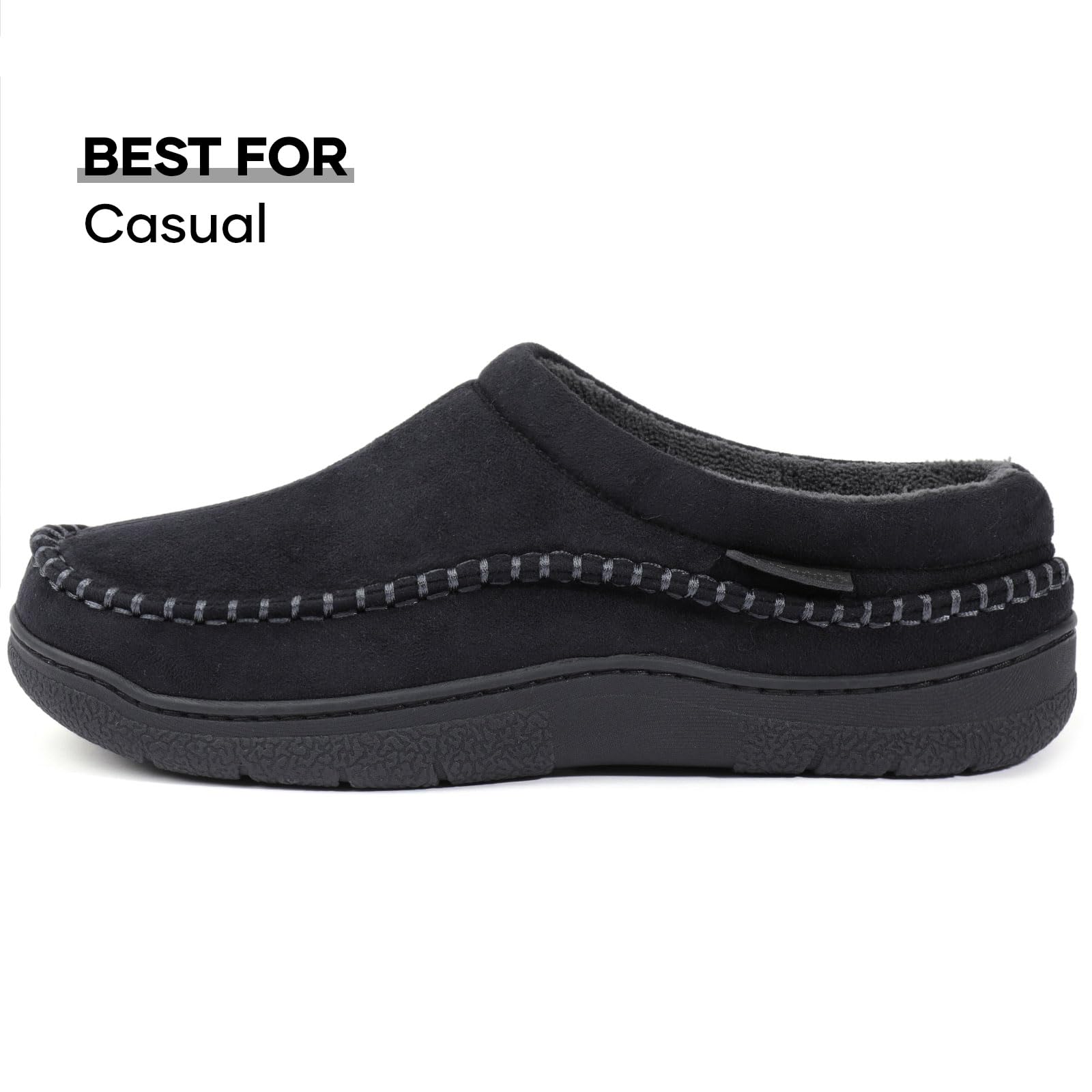 Zigzagger Men's Slip On Moccasin Slippers, Indoor/Outdoor Warm Fuzzy Comfy House Shoes, Fluffy Wide Loafer Slippers,Jet Black, 7-8 D(M) US