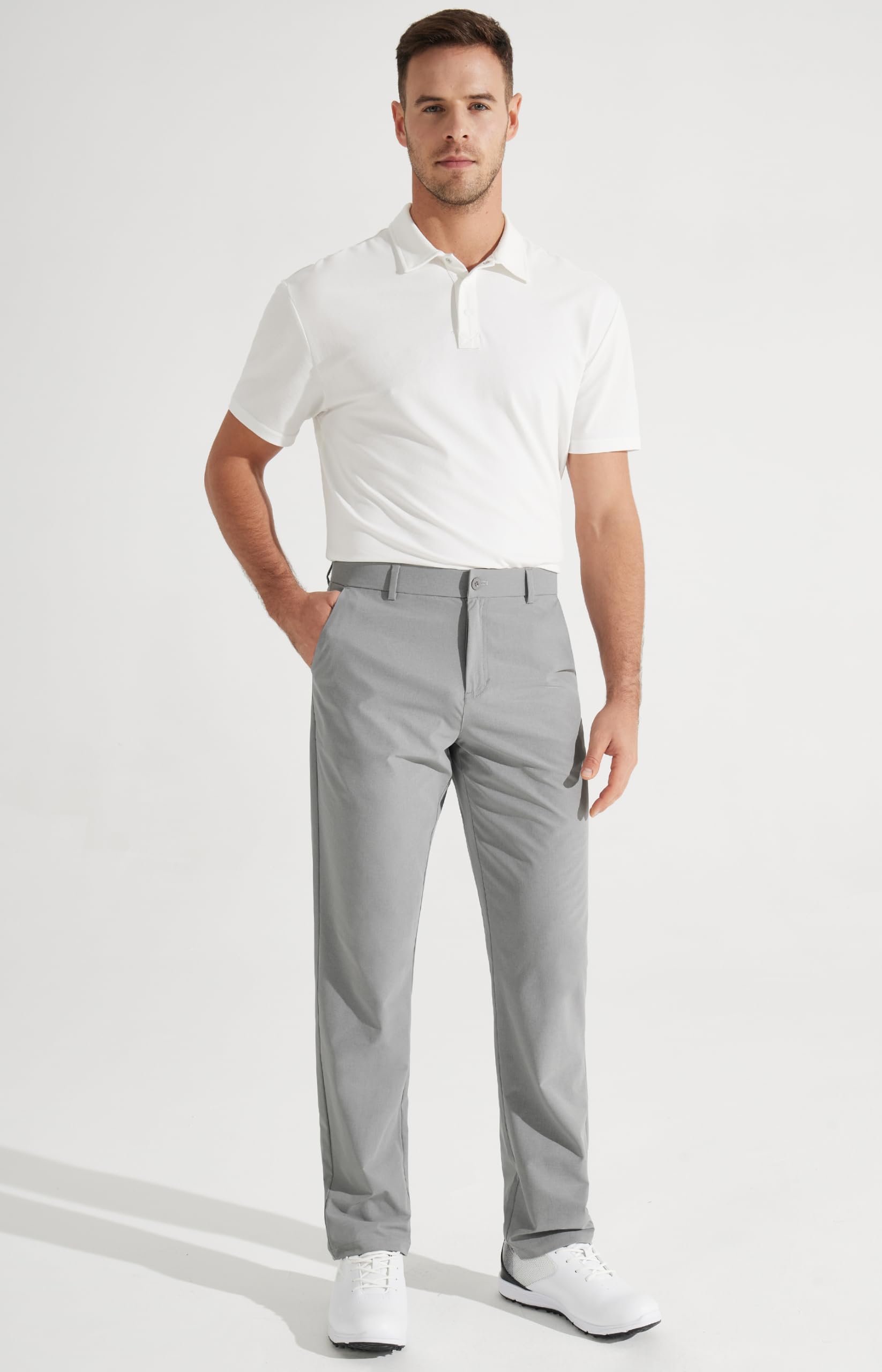 Libin Mens Golf Pants Stretch Work Dress Pants 30" Quick Dry Lightweight Business Casual Pants for Men Comfy Water Resistant, Light Grey, 38W x 30L