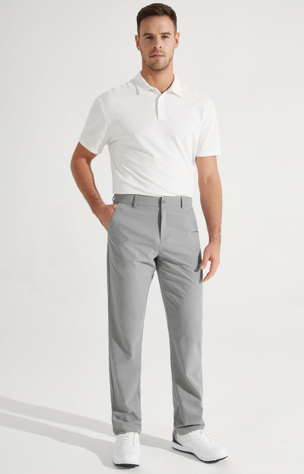 Libin Mens Golf Pants Stretch Work Dress Pants 30" Quick Dry Lightweight Business Casual Pant for Men Comfy Water Resistant, Light Grey, 34W x 30L