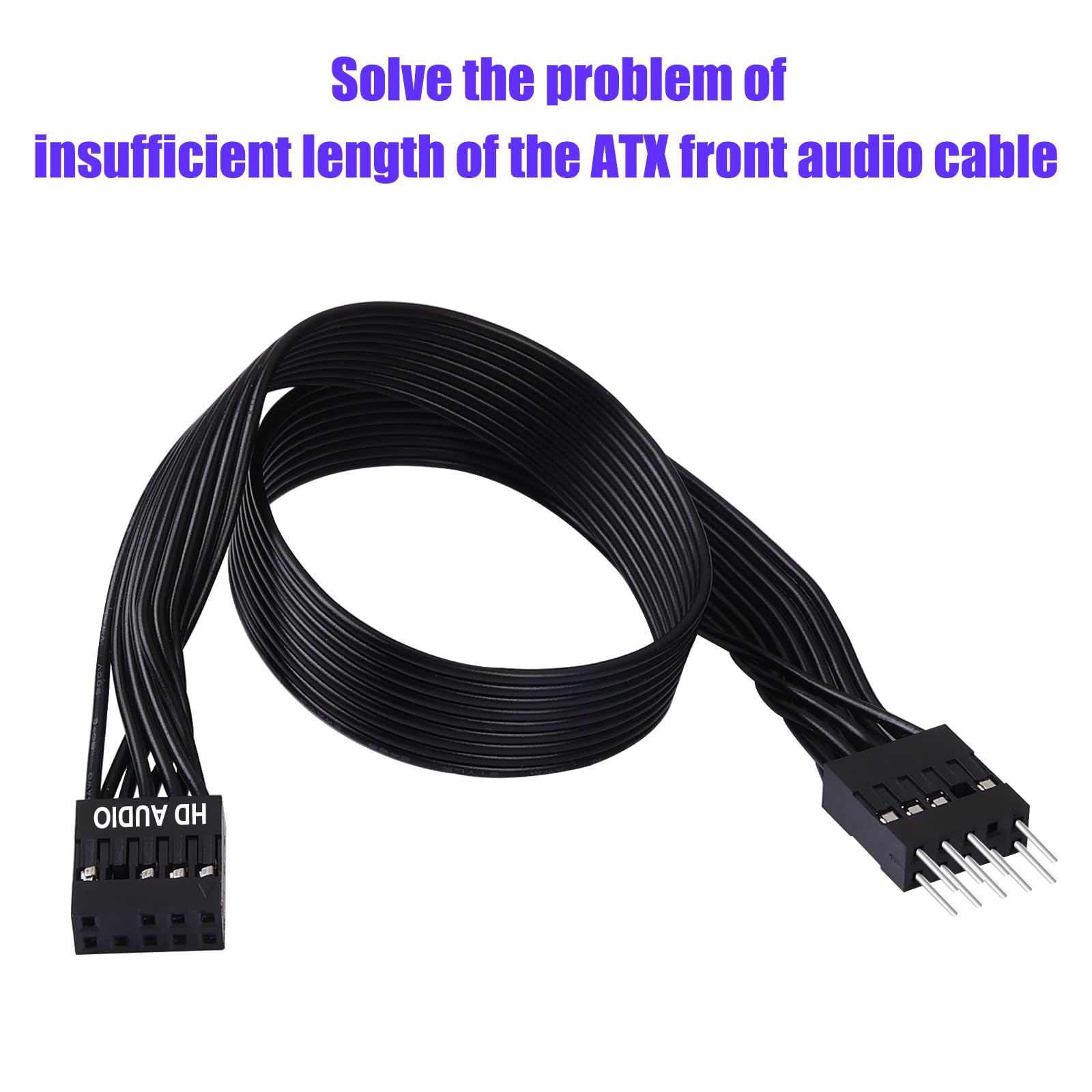 ELFJMZP 30cm PC Motherboard Front Audio Extension Cable - Male to Female, Black Ribbon, HD Audio 9PIN Connector, 24AWG Tinned Copper - Ideal for ATX Front Audio Extension & Neat Cable Management