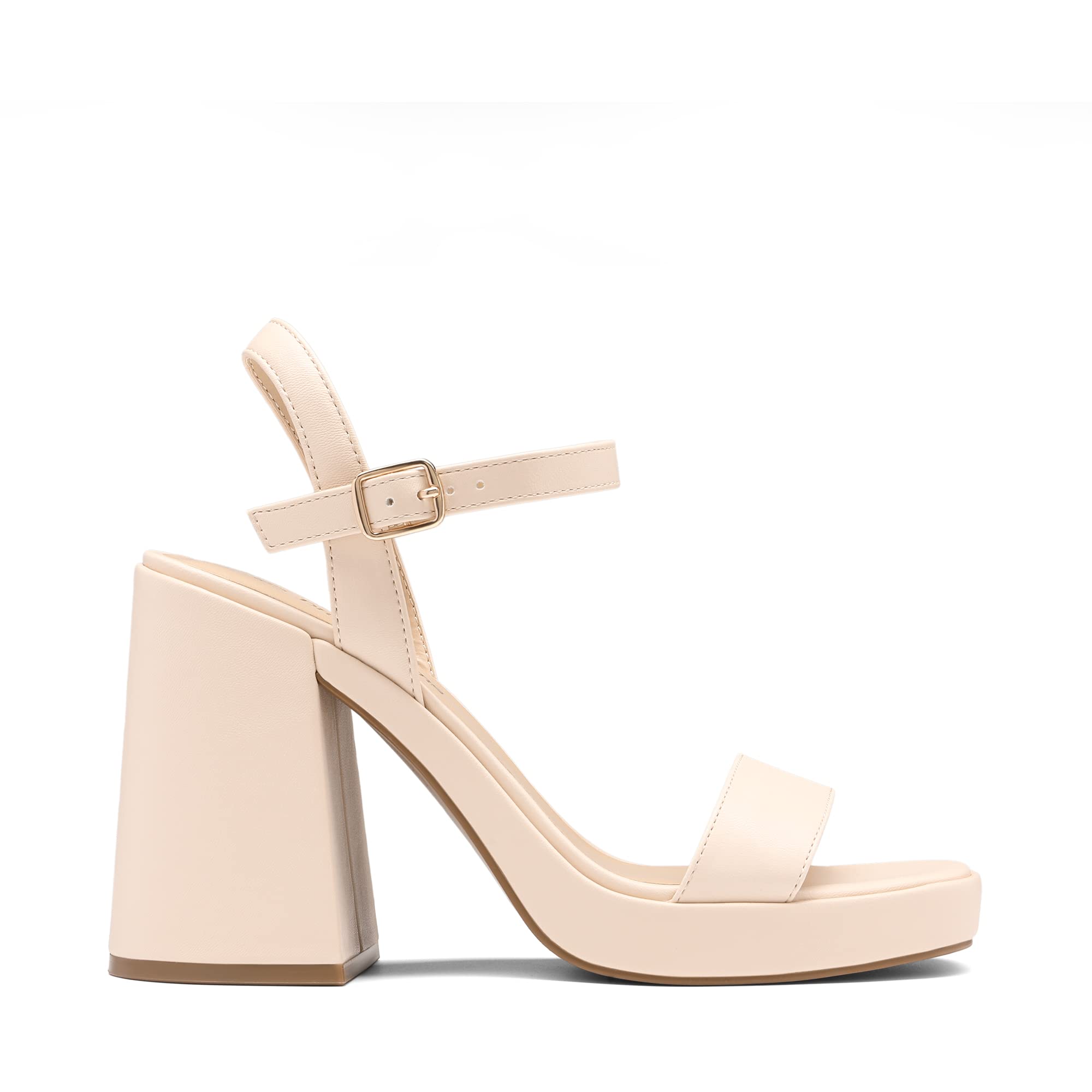 DREAM PAIRS Heels for Women Block Chunky Platform High Heels Open Toe GISELLE Fashion Wedding Party Evening Prom Dance Ankle Strap Dress Pump Sandals Shoes,Size 8,Nude