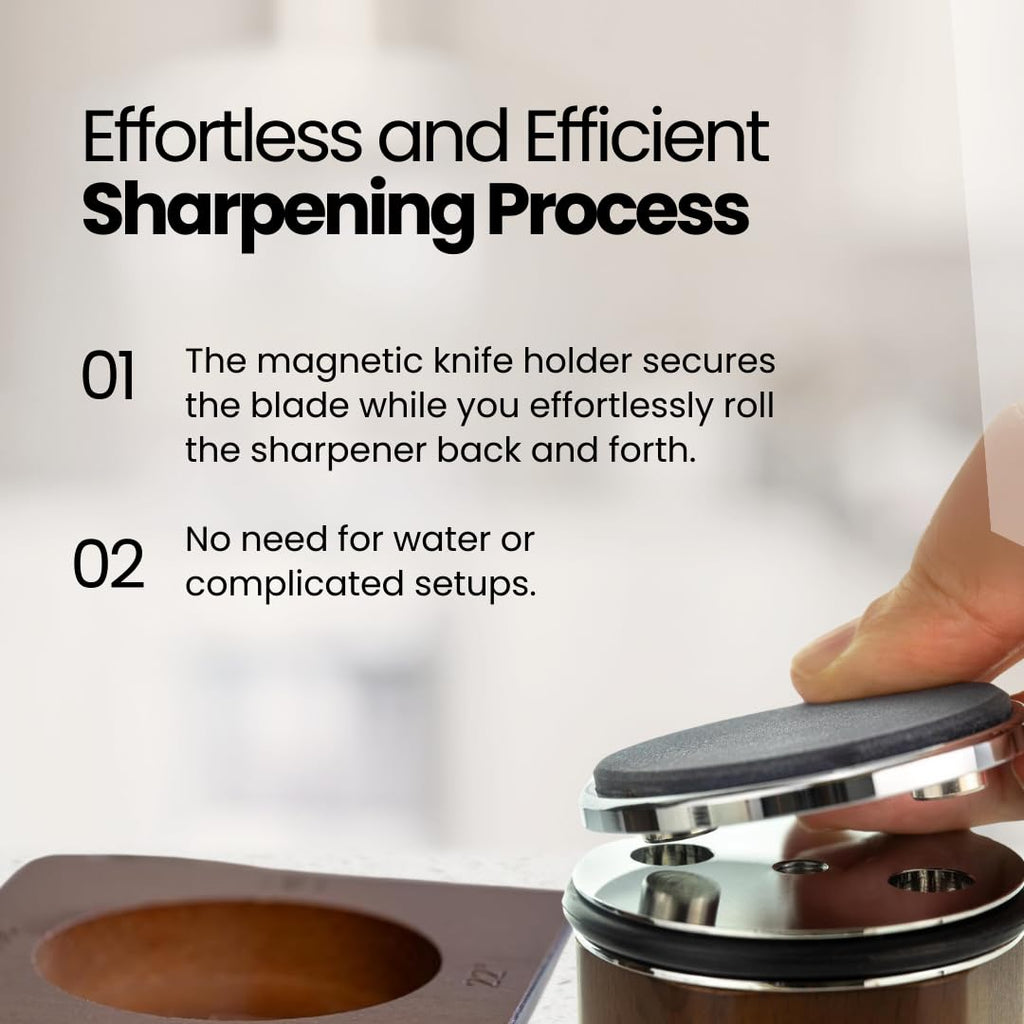 ACBS Home Collection Rolling Knife Sharpener Kit – Manual Knife Sharpeners with Magnetic Holder – Kitchen Knives Sharpener with Diamond & Corundum Discs – 15°, 18°, 20° & 22°