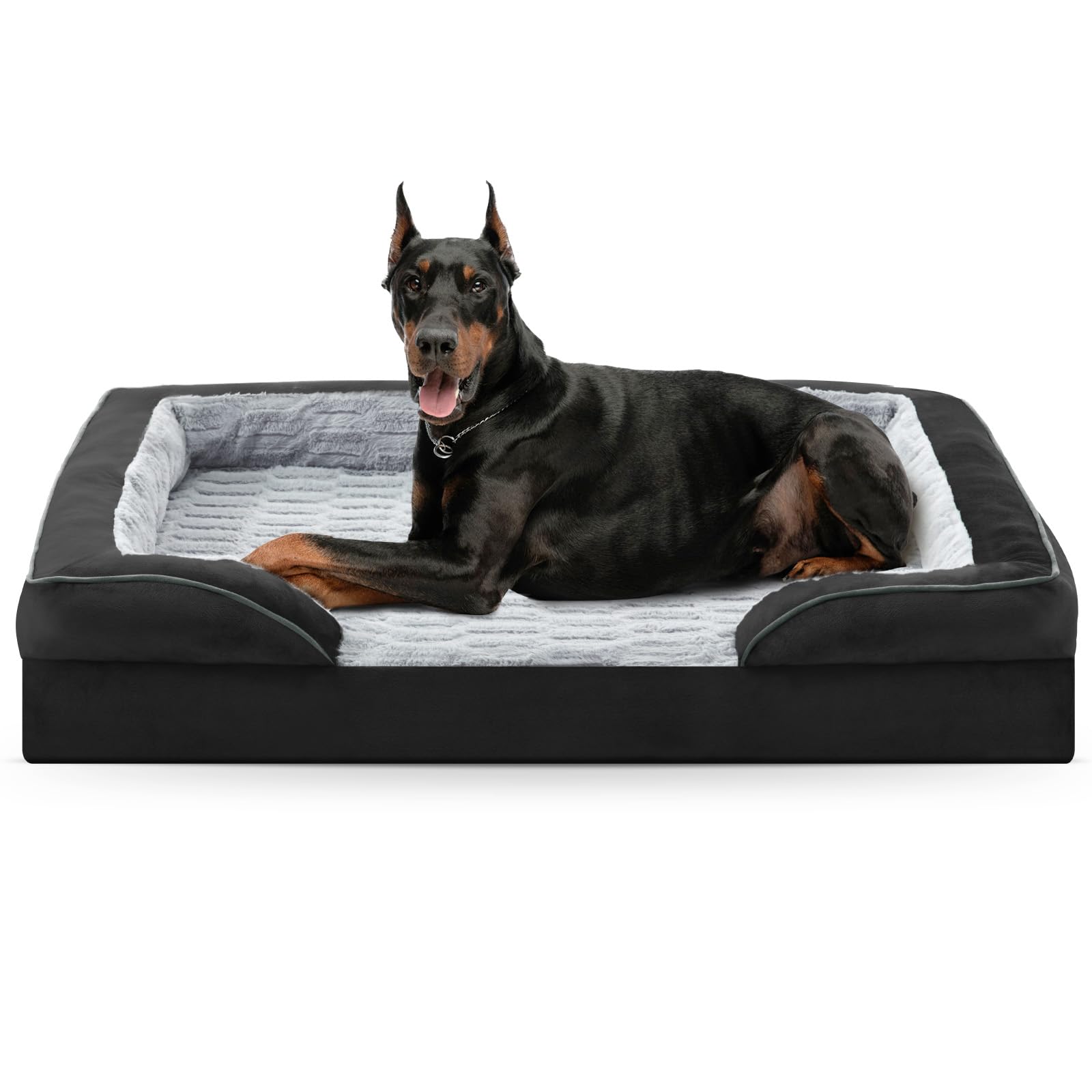 FURTIME Orthopedic Dog Bed for Extra Large Dogs - XL Plus Waterproof Dog Sofa Beds, Supportive Foam Pet Couch Bed with Removable Washable Cover, Waterproof Lining and Nonskid Bottom, Black