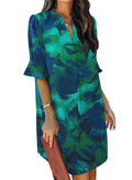 QACOHU Women's Summer Casual Dresses Sundress Ruffle Sleeves Simple V-Neck Shift Dress Dye Green L