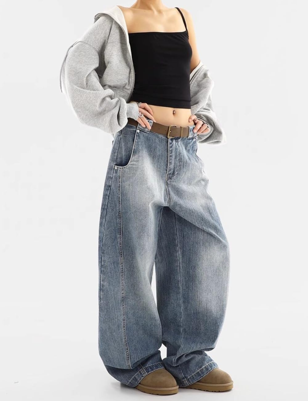 OTEEGX Barrel Baggy Jeans for Women Men Wide Leg Low Rise Jeans Loose Oversized Boyfriend Pants Aesthetic Clothes Blue1-S