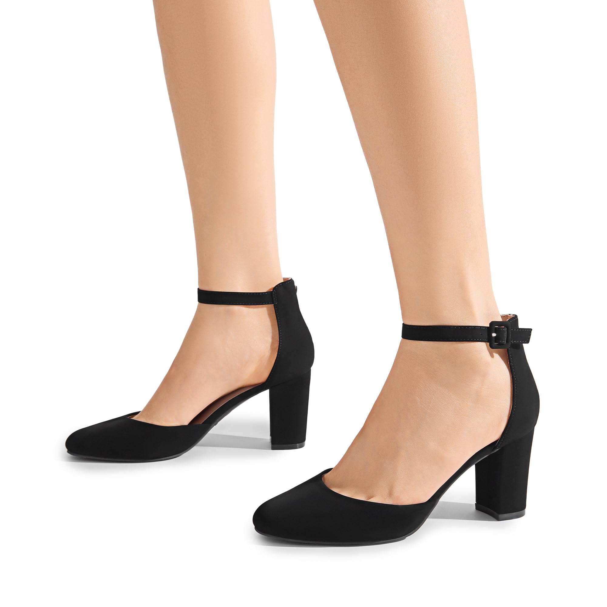 DREAM PAIRS Women's Closed Toe Chunky Heels Ankle Strap Low Block Heels Round Toe Dress Bridal Wedding Pumps Shoes,Size 9,Black-Nubuck,DWUMPU2535