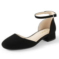 Ankis Black Closed Toe Heels for Women, 1 Inch Women's Flats Low Block Heel Women Dress Shoes Womens Pumps Work Shoes with Ankle Strap for Spring Fall
