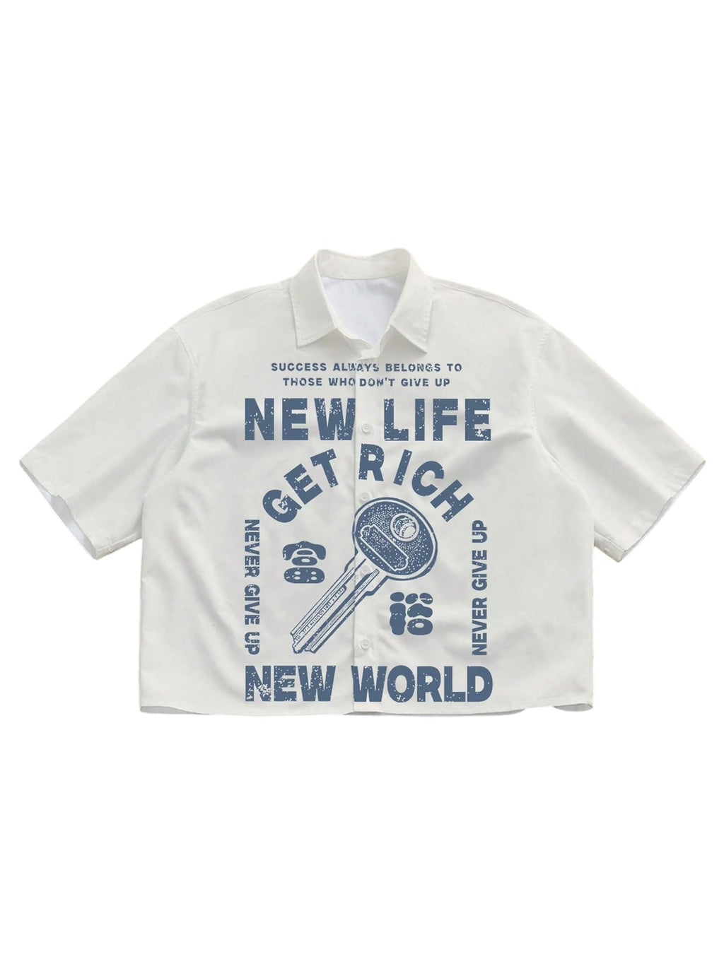 GORGLITTER Men's Graphic Button Up Cropped Shirt Short Sleeve Collar Top Streetwear Apricot X-Small