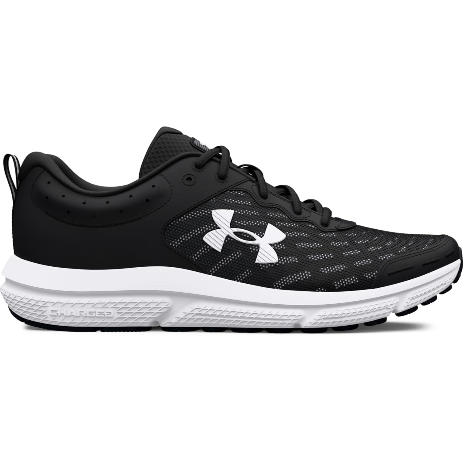 Under Armour Men's Charged Assert 10 Shoes, (001) Black/Black/White, 10.5 X-Wide