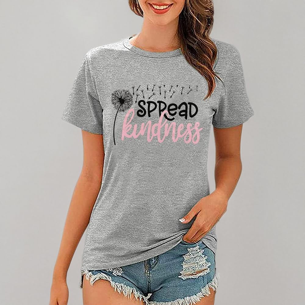 Women Spread Kindness Shirt Dandelion Graphic Top, Grey L