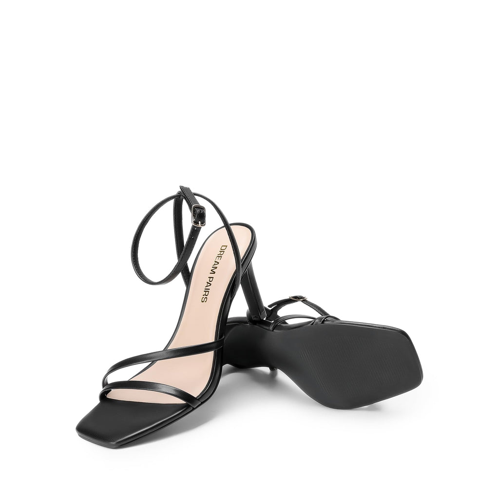 DREAM PAIRS Women’s High Stilettos Heels Open Toe Square Sandals Ankle Strap Pumps Sexy Comfort Strappy Dress Shoes Party Wedding Heeled Sandals,Size 8,Black-Pu,DWUMHS2563