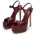 UBWDU Stiletto High Platform Heels for Women Peep Open Toe Ankle Strap Heeled Sandals Wedding Shoes Burgundy 7
